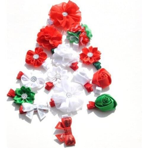 120pcs/lot 15 Styles Newborn Satin Hair BabyBows For Christmas Handmade Kids Boutique HairBows/Hairclips Girls' Hair Accessories