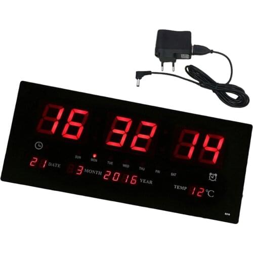 17inch Digital LED Screen Projection Wall Clock Time Calendar with Indoor Thermometer 24H Display - Days/Month/Year EU