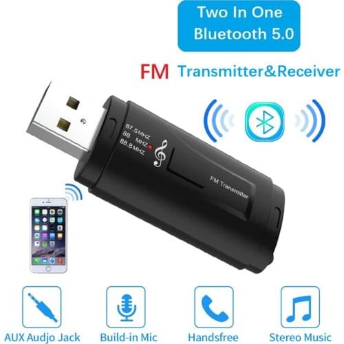 2 In 1 FM Transmitter Car Bluetooth-compatible 5.0 Receiver USB FM Modulator 3.5mm AUX Audio Music Player Handsfree Call Adapter