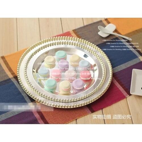 25cm/30cm wedding decoration steel trays with beaded decorative silver cake display pan cake pan metal silver serving tray