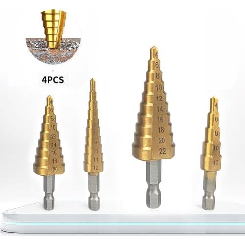 3pcs HSS Titanium Coated Step Drill Bit Step Cone Cutting Tools Wood Metal Hole Cutter Drilling Hole Core Drill Bit