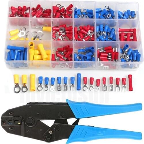 300PCS Spade Terminals Insulated Cable Connector HS-30J Crimp Plier Kits Electrical Wire Crimp Butt Ring Fork Set Ring Lugs