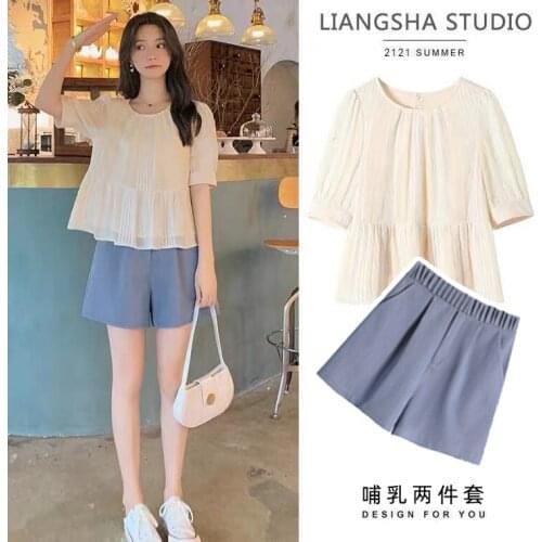 58400# T shirt + Maternity Pants Two-piece Maternity Clothes Loose Stylish Short Sleevess Set Pregnant Women Pregnancy Clothes