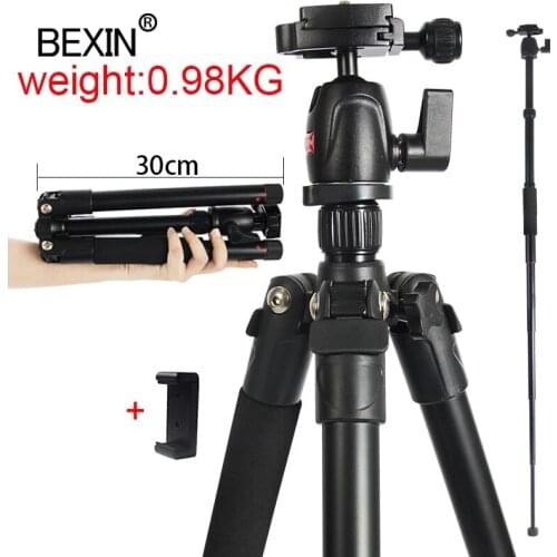 BEXIN MS12 Travel Lightweight Tripod Aluminum Alloy 5-section Retractable Tripod Monopod for Digital SLR Camera Smartphone