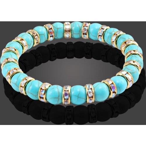 Crystal Mixed Natural Blue White Beads Bracelets for Women Handmade Stone Jewelry Buddha Strand Bracelet Reiki Bangles Pulseiras