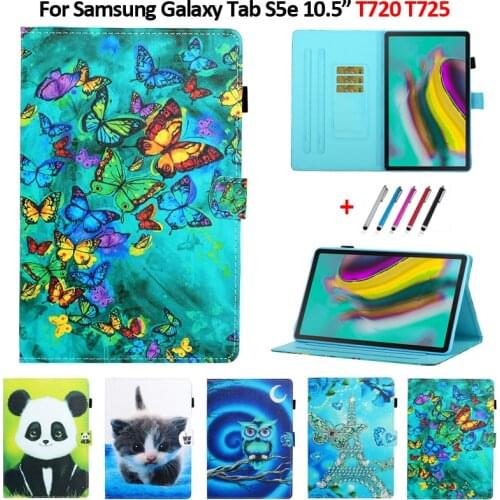 Coque For Samsung Galaxy Tab S5e Case Butterfly Tower Panda Painted Leather Card Slots Stand Tablet for Galaxy Tab S5e T720 T725