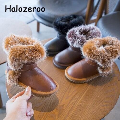 Kids Snow Boots Children Fur Genuine Leather Shoes Baby Girls Ankle Boots Boys Black Boots Brand Fashion Shoes Warm Shoes Winter