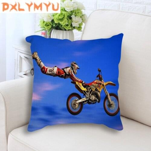 Throw Pillow Cool Motorcycle Poster Printed Linen Cushion Cross-country Style Throw Pillow For Sofa Car Decorative Cushion