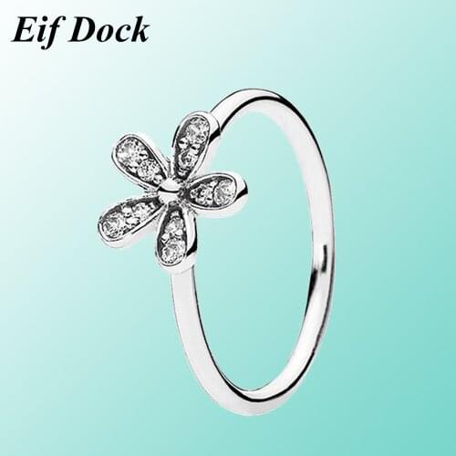 Eif Dock Fashion Silver Color Clear CZ Zircon Flower Daisy Cherry Blossom Finger Ring for Women #6 7 8 9 Size Jewelry