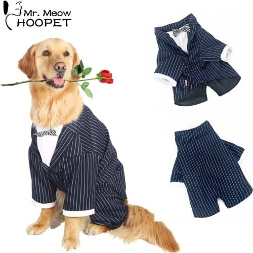 Hoopet Fashion Fake Two-Piece Set Dog Clothes Striped Jacket Pets British Clothing Attend banquet dress Coat Mascotas Apparel