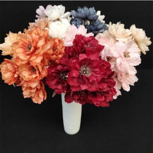 One Fake Autumn Peony (9 Heads/Piece) 16.14" Length Simulation Oil Painting Peonia for Wedding Home Artificial Flowers