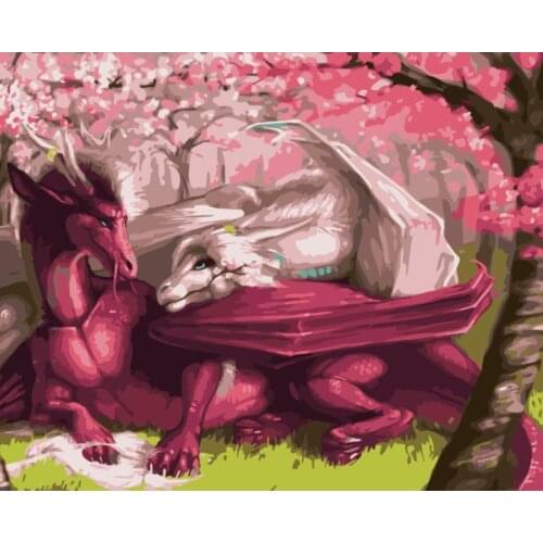 Painting By Numbers DIY Dropshipping 40x50 50x65cm Love red dragon couple Animal Handmade Gift For Adult Unique Gift Home Decor