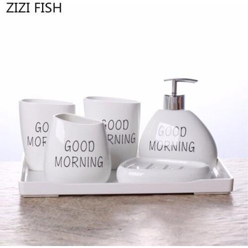 China 5 6piece Set ceramics Bathroom Accessories Set Soap Dispenser/Toothbrush Holder/Tumbler/Soap Dish Bathroom Products