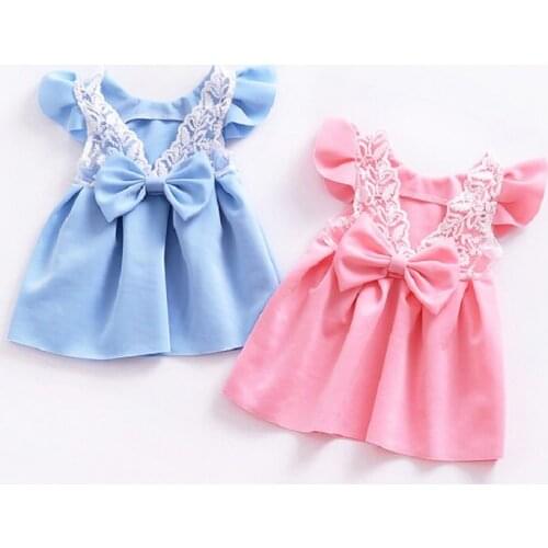 0-3T Infant Baby Girls Lace Bow Princess Brithday Wedding Cotton Summer Party Dress Children Clothing Cute Kids Dresses Vestidos