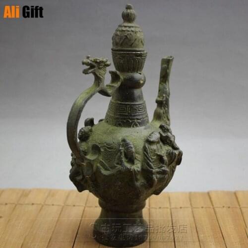 Copper Statue Antique All Bronze Eight Immortals Copper Wine Pot And Water Pot Ornament Statues For Decoration