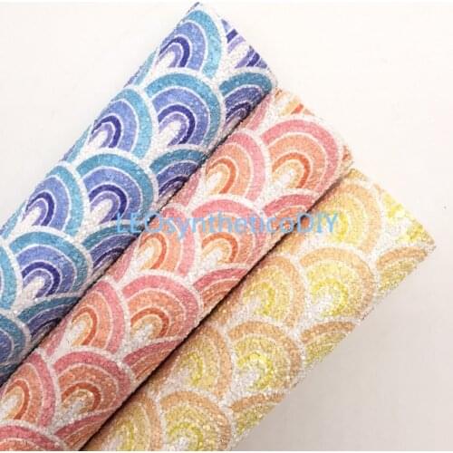 Mini Roll 30X134CM Rainbow Chunky Glitter Vinyl Fabric Sheet Felt Backing Synthetic Leather Faux Vinil For Bows DIY R030A