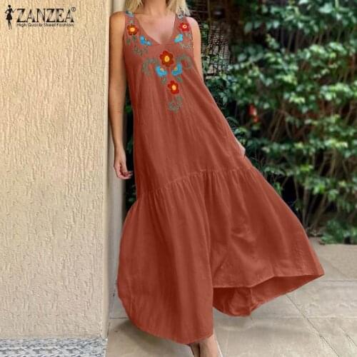 ZANZEA 2021 Fashion Summer Dress Womens Embroidery Sundress Casual Floral Ruffle Vestidos Female O Neck Robe Femme Plus Size 7