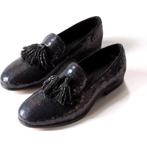 New arrival sequin fashion handmade men shoes loafers slip on casual shoes for men tassel business shoes