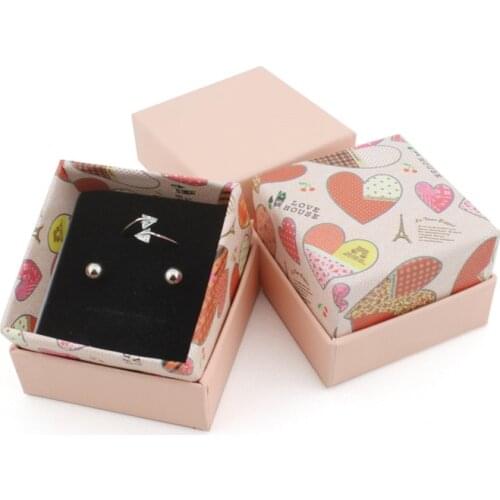 DoreenBeads Cute Pink Heart Paper Box Earrings Ring Jewelry Set Boxes For Gift Packing & Display Wholesale 5x5x3cm 1 Piece