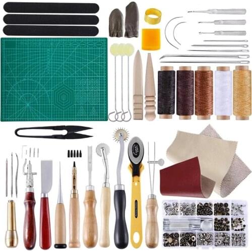 Imzay 42 PCS Complete Leather Craft Tool Sets DIY Craft Supplies For Stitching/Cutting/Punching Canvas
