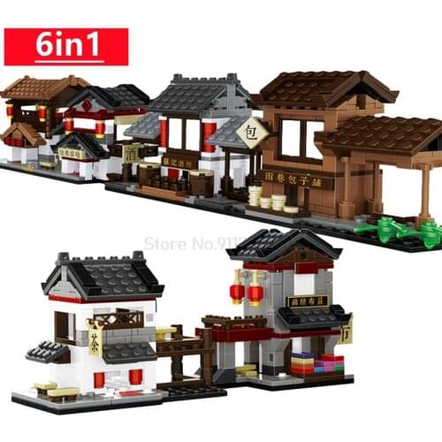 New China Small Street Scene Series Model Small Particles Diy Kits Building Blocks Creator Expert Assembly Bricks Kids Toys Gift