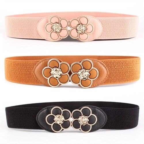 2019 New Vintage Crystal Flower Metal Buckle Belt for Woman Dress Women Female Wide Elastic Strap Waistbands Belts Cummerbunds