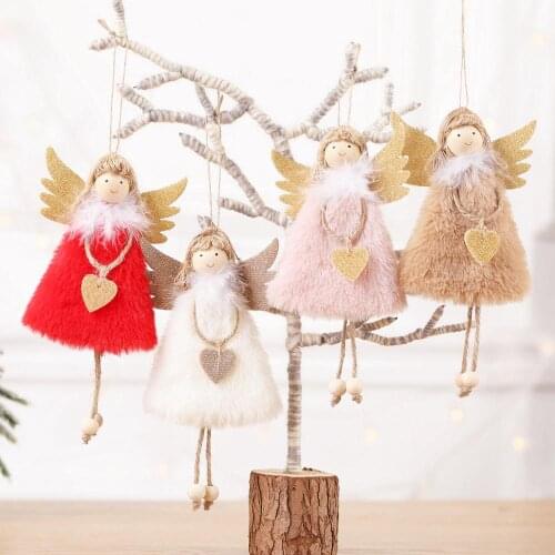 New Christmas Ornament Pendant Lovely Plush Feather Hanging Angel ChristmasTree Dolls Creative Pendant For Home Decorations Gift