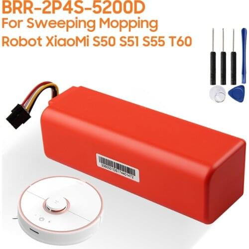 Original Replacement Battery BRR-2P4S-5200D For Xiaomi Roborock T60 S55 S51 S50 Sweeping Mopping Robot Vacuum Cleaner 5200mAh