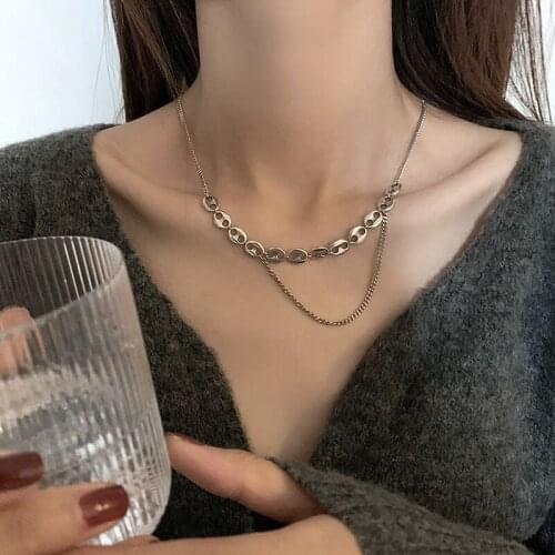 Geometric Ellipse Alloy Pendant Necklace for Women Silver Color Chain Tassel Necklaces Female Clavicle Chains Fashion Jewelry