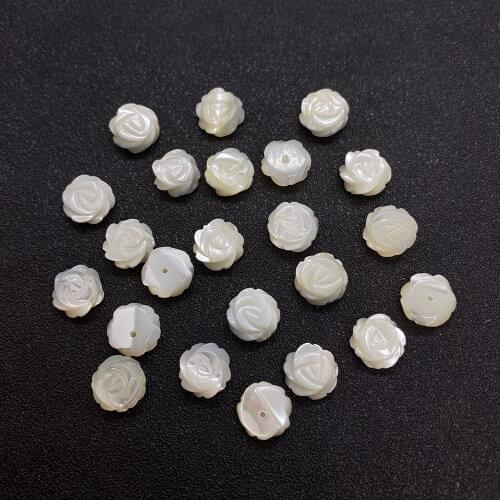 Mother of Pearl Rose Earrings Pendant Beads Loose Beads White Carved Shell Perforated Fashion Necklace Bracelet Accessories