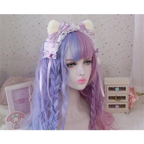 Handmade Sweet Girl Lolita Cute Plush cat Ears KC Hair Band Hairpin Womens Cosplay Lace Trim Bow Headwear Headband B831