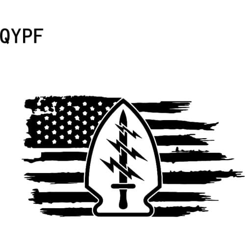 QYPF 15.7CM*8.6CM American Flag US Army Rangers Special Forces Personality Vinyl Car Sticker Decal Black/Silver C15-0495