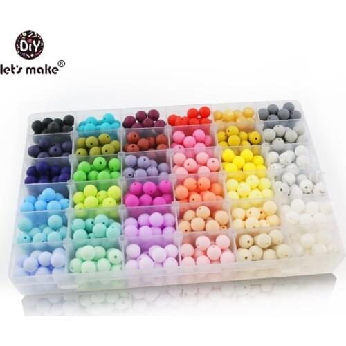 Lets Make 12mm 30pc Perle Silicone Beads Colorful Food Grade Silicone Teether Making Jewelry Necklace Beads Baby Teether Gifts