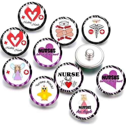 RN symbol Medical symbol Nurse 18mm snap buttons 10pcs mixed round photo glass cabochon style for snap button jewelry