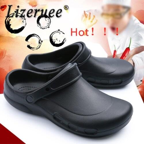 Lizeruee Mens Chef Kitchen Working Slippers Cook Work Shoes Men EVA Slippers Super Anti-slip Anti-oil Summer Breathable Hotel