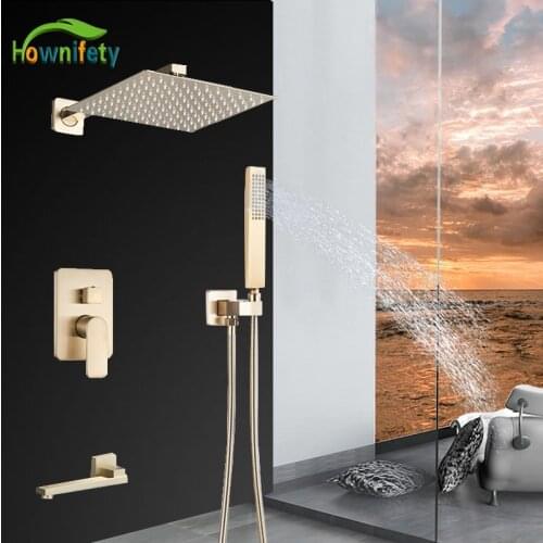Bathroom Shower Set Faucets Brushed Gold Color Wall Mount Rainfall Shower Head Hot Cold Mixer Shower Systems Easy Box Install