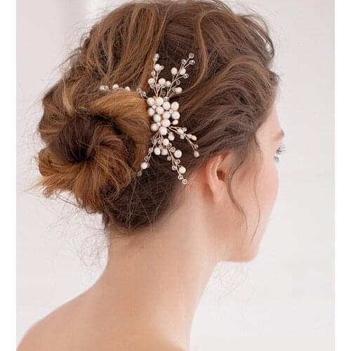 Wedding Pearl Hair Comb Bridal Hair Jewelry Ivory and Gold Copper Bride Hair Accessories