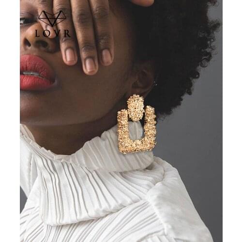LOVR 2019 Vintage Fashion Geometric Big Earring Statement Drop Earrings For Women Gold Color Metal Earring Fashion Jewelry
