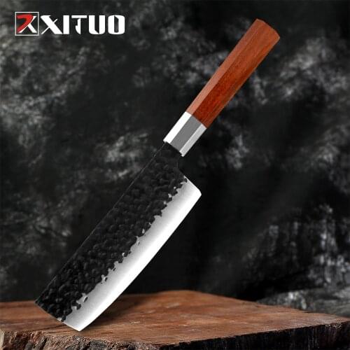 XITUO Kitchen Knife 7 inch Nakiri Knife Octagonal Wood Handle Cleaver Filleting Knives Sharp Vegetable Knives Kitchen Tools