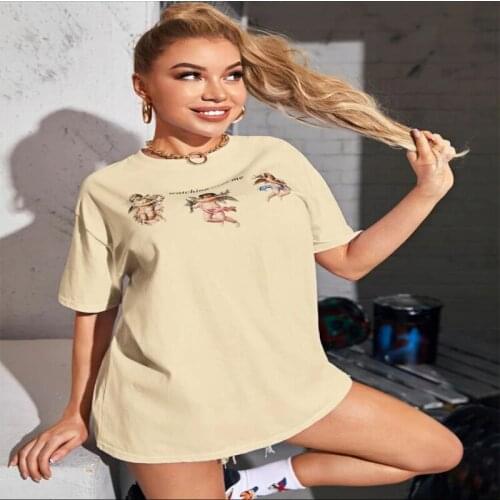 Three Angels Cherubs Print T-Shirt Women Retro Style Aesthetic Cute Tee Hipsters Fashion Top