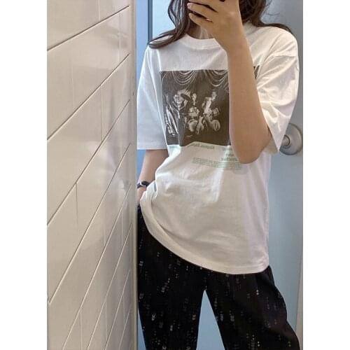 2021 Spring New Movie Character White Printed T-shirt Womens Cotton Short Sleeve round Neck Top Ins