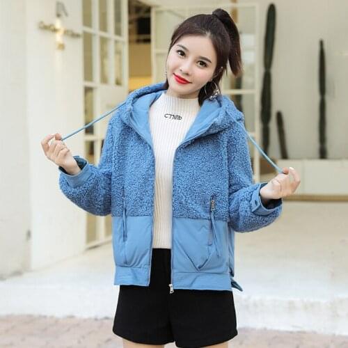 Womens Solid Fleece Jacket Autumn Winter Short Style Casual Ladies Coat with Zipper Pockets Long Sleeve Outerwear for Female