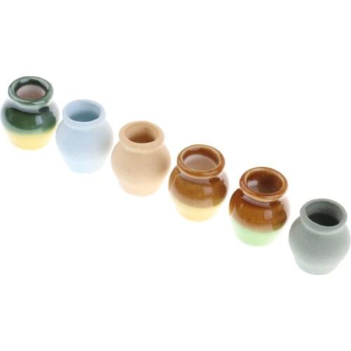 1/12 Dollhouse Miniatures Accessory China Porcelain Ceramic Vases Set 6pcs