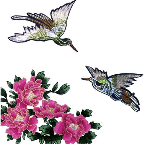 1pair Birds and Flowers Embroidered Cloth Patch Clothes Diy Decorative Stickers Affixed Adhesive Accessories Flower Iron RS1070