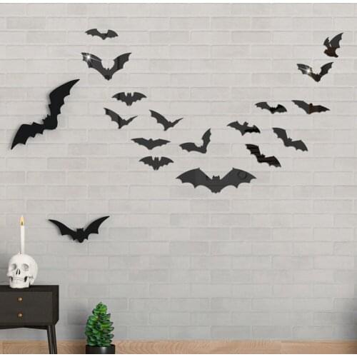 3D Acrylic Mirror Stickers Halloween Bats Ghost Wallpaper Self Adhesive Wall Decals Home Living Room Decoration