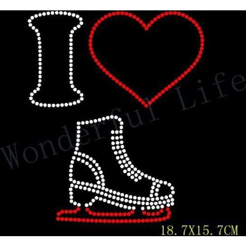 Free Shipping hotfix rhinestones I love skate Heat transfer design iron on motifs DIY motif
