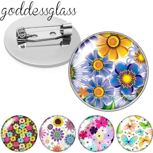 Beauty Flowers Daisy Gypsophila Leaves Gift Round Glass cabochon Brooch Dome Photo Jewelry Brooches Pin For Woman Gift