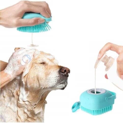 Pet Cat Shampoo Grooming Brushes Silicone Bath Body Brush Shower Scrubber with Gel Dispenser Soft Massager Shower Loofah Brush