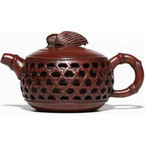 Yixing Purple Clay Pot Returning To Imitation Old Pot House Collected Old Purple Mud Bamboo Leaf Chanting Creative Model