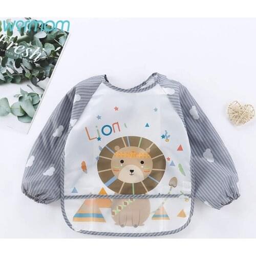 Warmom Baby Bibs Waterproof Cartoon Animals Infant Baby Bibs Full Sleeve Bibs Child Long Sleeve Apron Coverall Feeding Burp Bib